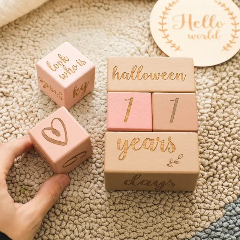 Wooden Baby Milestone Blocks - Seaside-Montessori