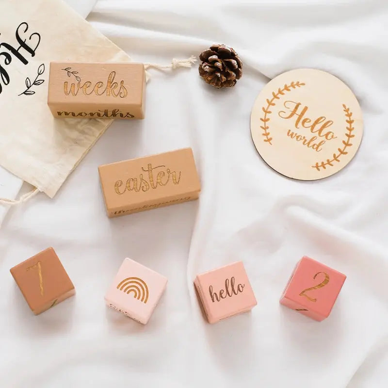 Wooden Baby Milestone Blocks - Seaside-Montessori