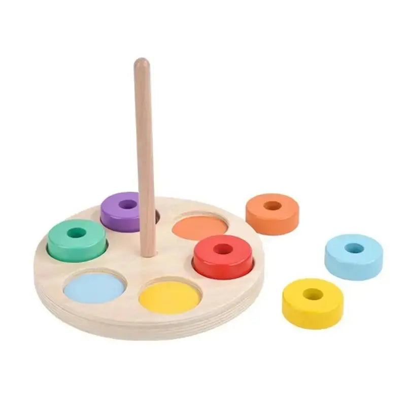 Baby Wooden Rainbow Stacking Toy Montessori Coloerful Blocks Classification and Nested Games Fine Motor Training Shape Matching Seaside-Montessori