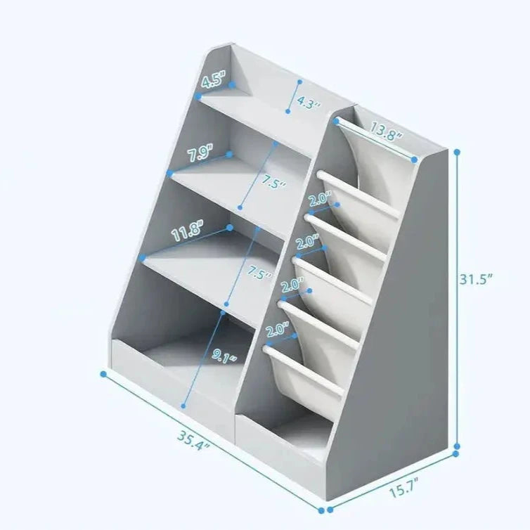 Gray 4 Tier Kids Wooden Bookshelf ,Book and Toy Organizer Cabinet,Child Book Display Playroom Nursery Bedroom Seaside-Montessori