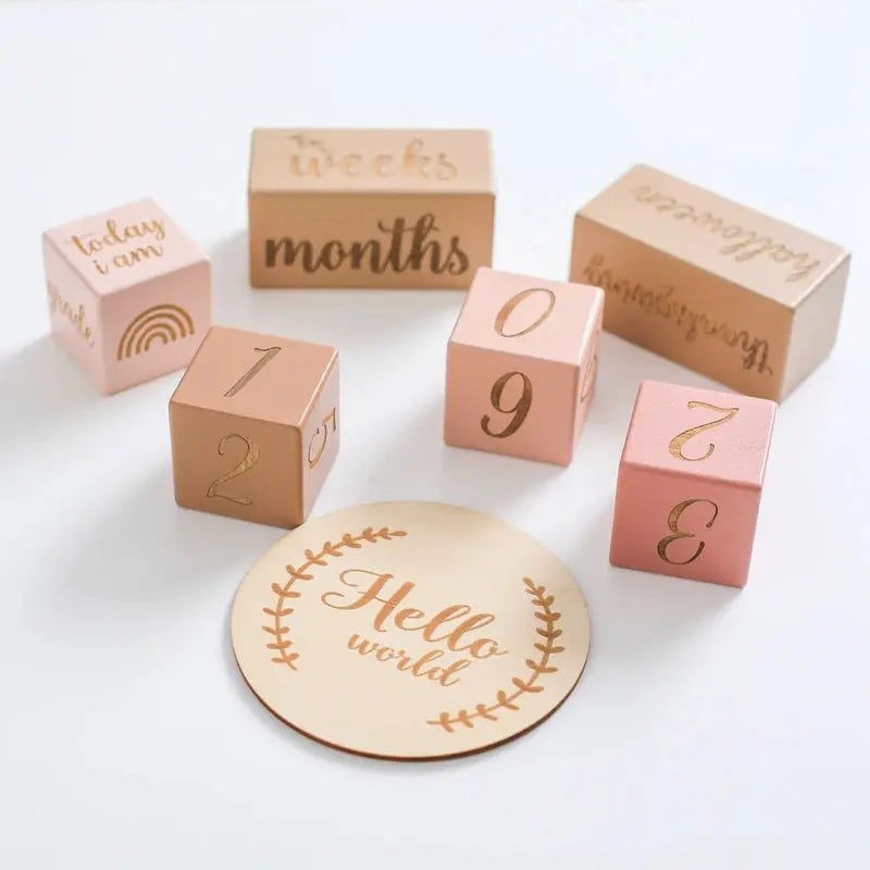 Wooden Baby Milestone Blocks - Seaside-Montessori