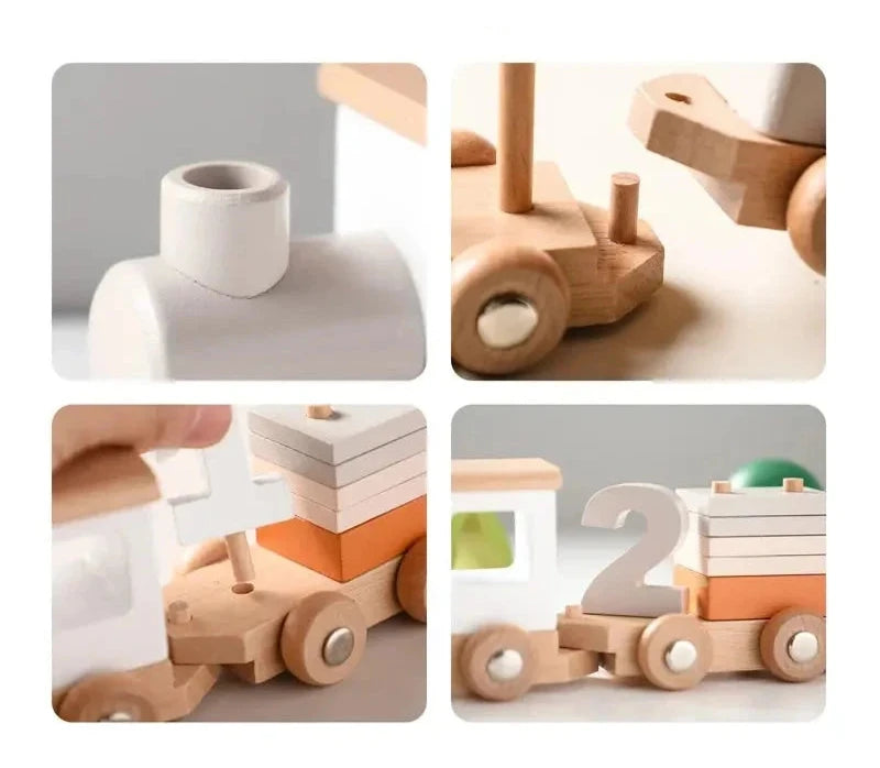 Wooden Train Birthday Toy  Montessori Toys Baby Educational Toys  Wooden Trolley  Baby Learning Toys  Number Of Wood Baby's Toys Seaside-Montessori