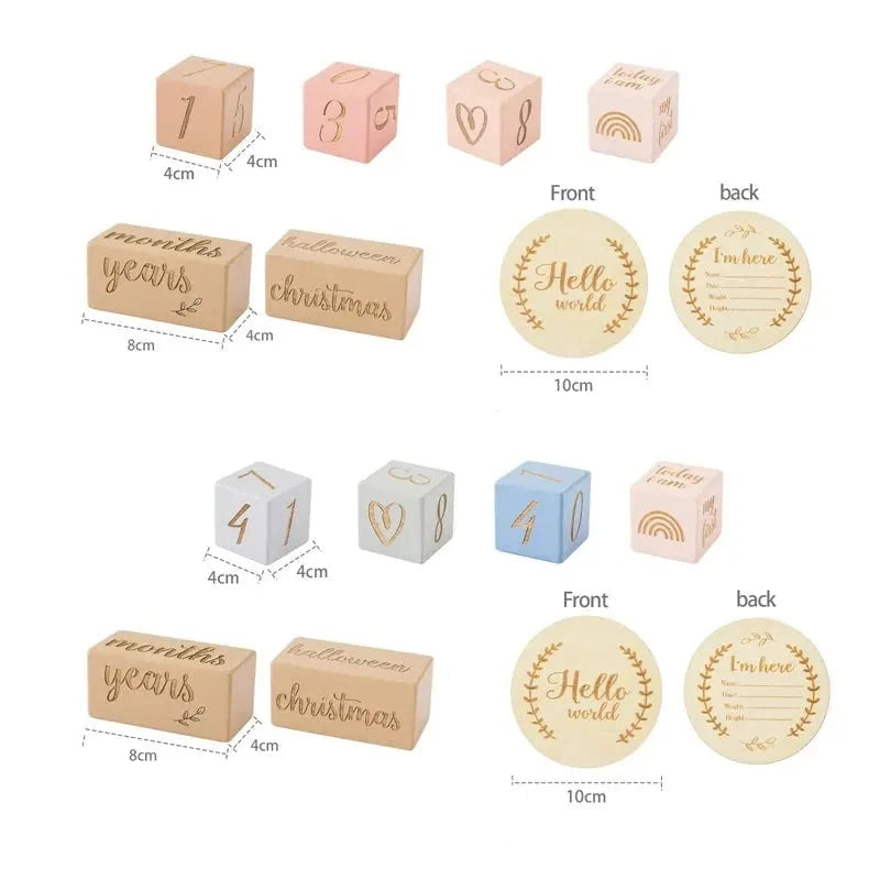 Wooden Baby Milestone Blocks - Seaside-Montessori