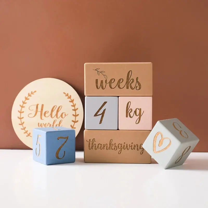 Wooden Baby Milestone Blocks - Seaside-Montessori