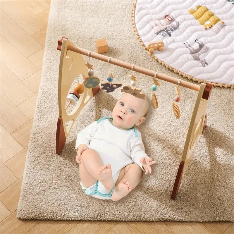 Baby Wooden Gym Frame Rocket Model Newborn Activity Gym Frame Hanging Pendant Rattle Toys For Baby Education Montessori Toys Seaside-Montessori