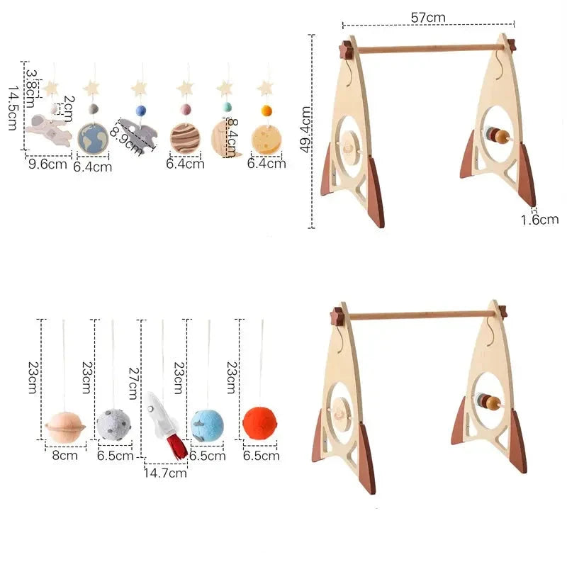 Baby Wooden Gym Frame Rocket Model Newborn Activity Gym Frame Hanging Pendant Rattle Toys For Baby Education Montessori Toys Seaside-Montessori