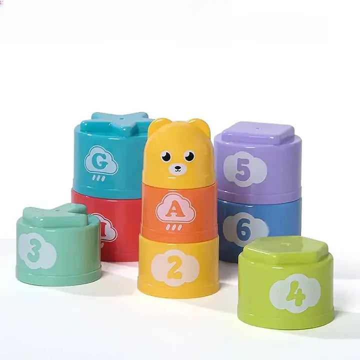 Count Stacking Cups - Colorful Baby Stacking Water Toys Set - Stackable Cups for Learning - Baby Bath Toys - Toddler Water Toys Seaside-Montessori