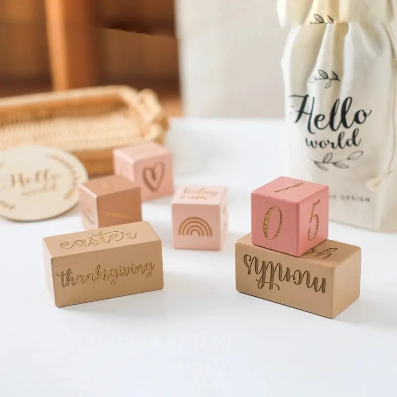 Wooden Baby Milestone Blocks - Seaside-Montessori