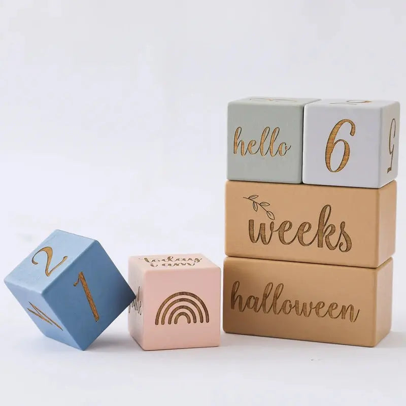 Wooden Baby Milestone Blocks - Seaside-Montessori