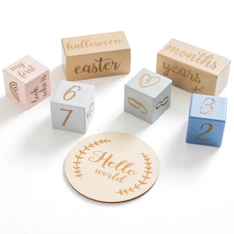 Wooden Baby Milestone Blocks - Seaside-Montessori