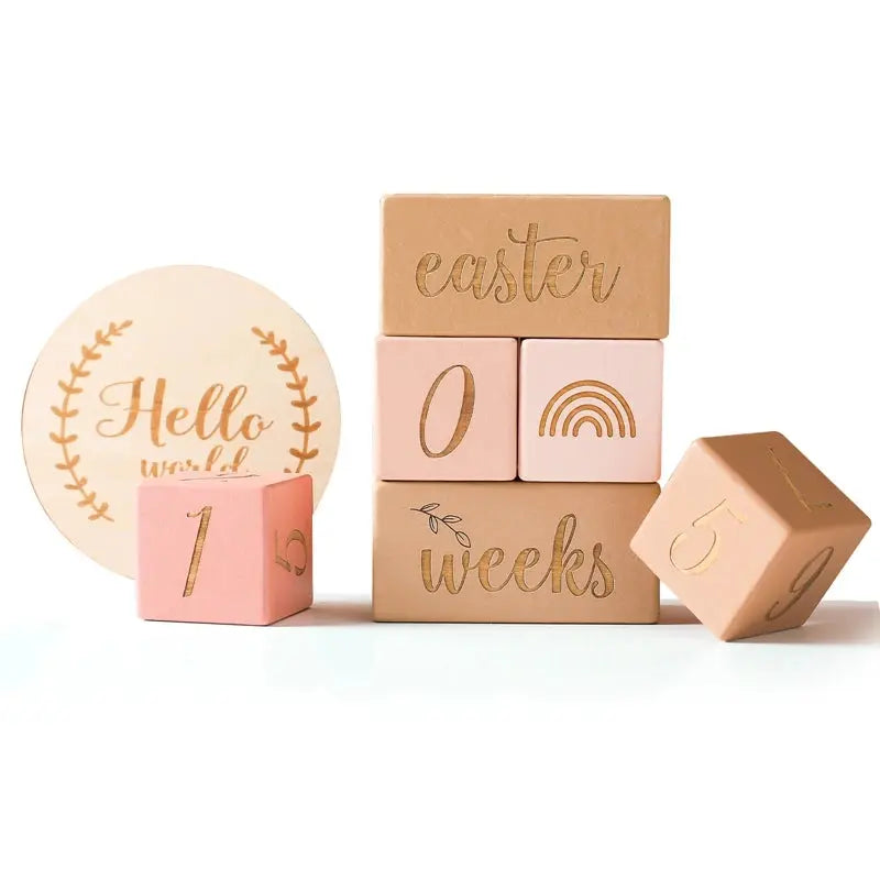 Wooden Baby Milestone Blocks - Seaside-Montessori