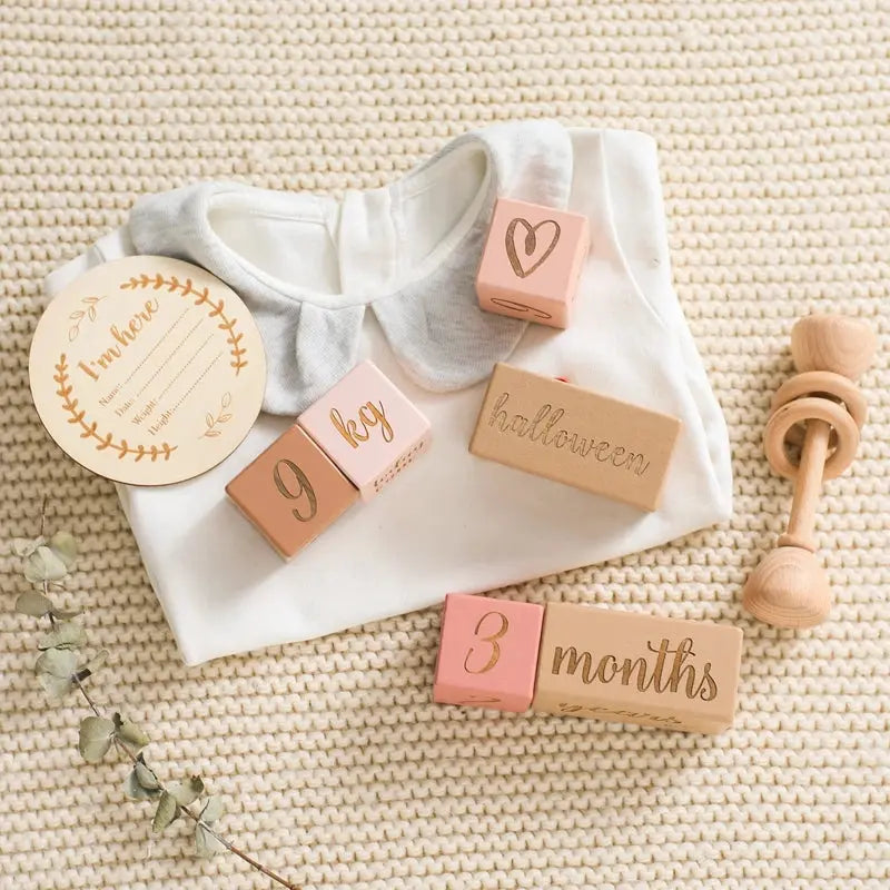 Wooden Baby Milestone Blocks - Seaside-Montessori