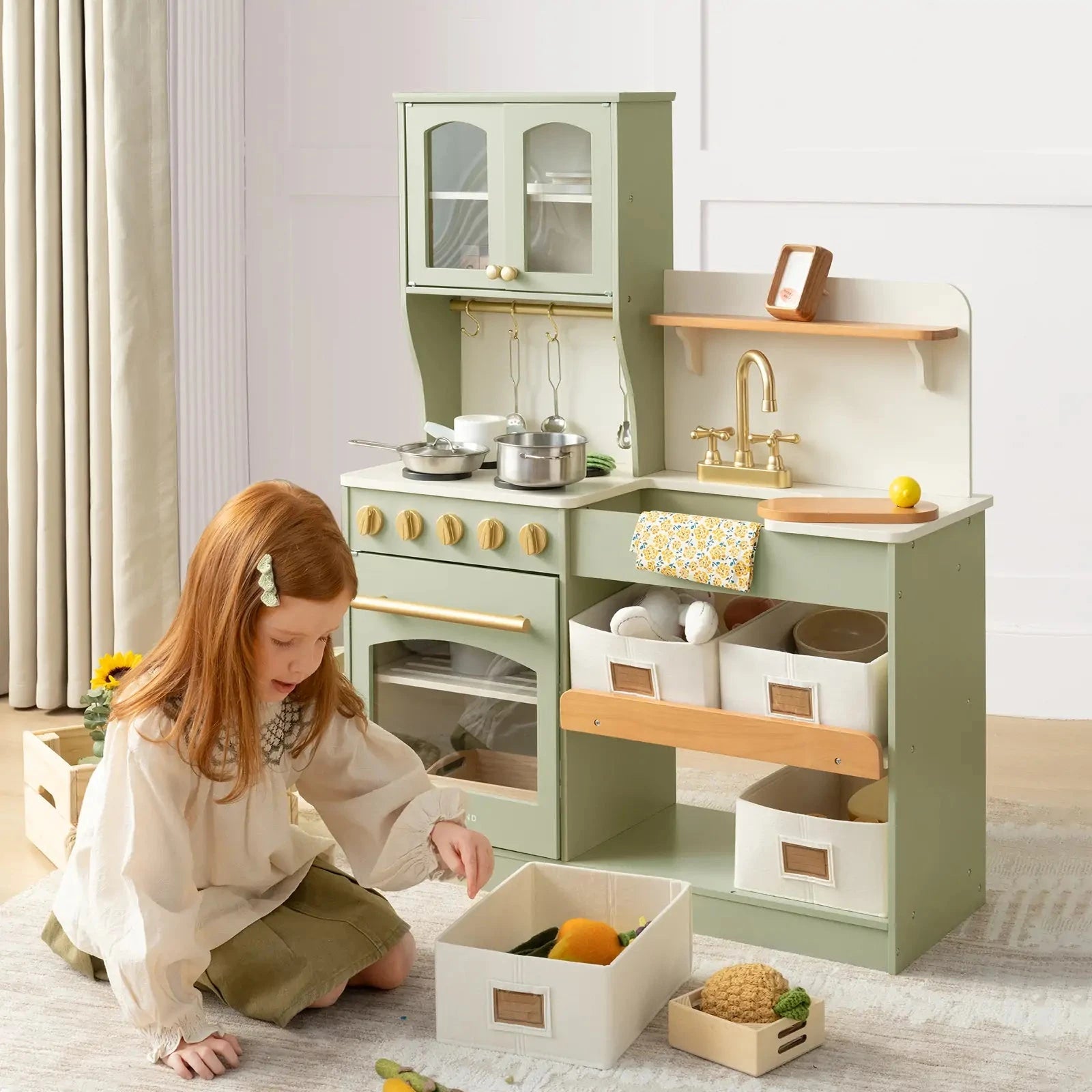 Tiny Land® Pretend Play Kitchen for Toddlers - Serenity Wooden Kitchen – Green Tiny Land INC