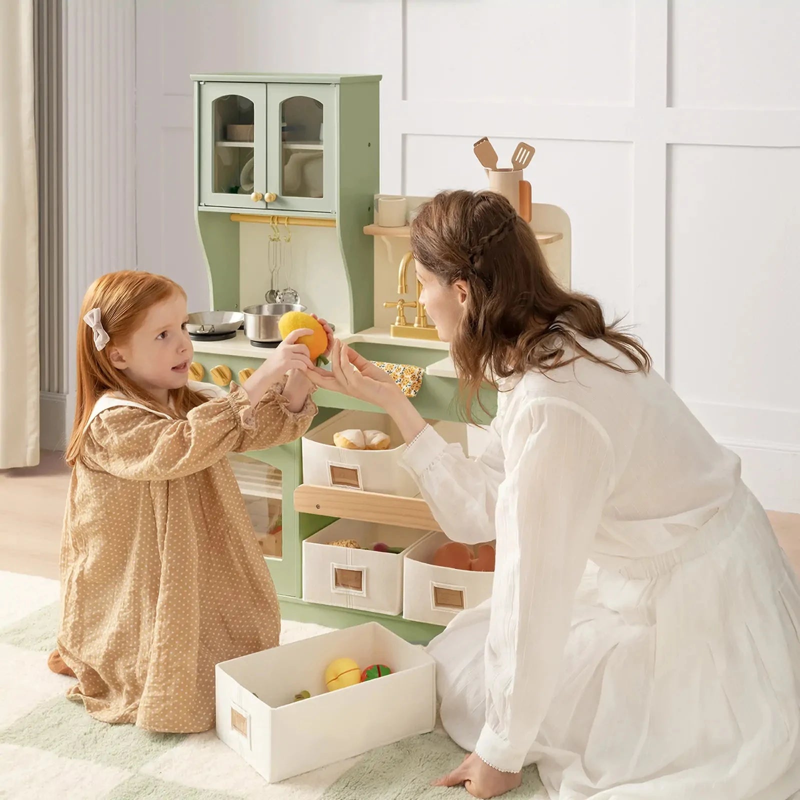 Tiny Land® Pretend Play Kitchen for Toddlers - Serenity Wooden Kitchen – Green Tiny Land INC