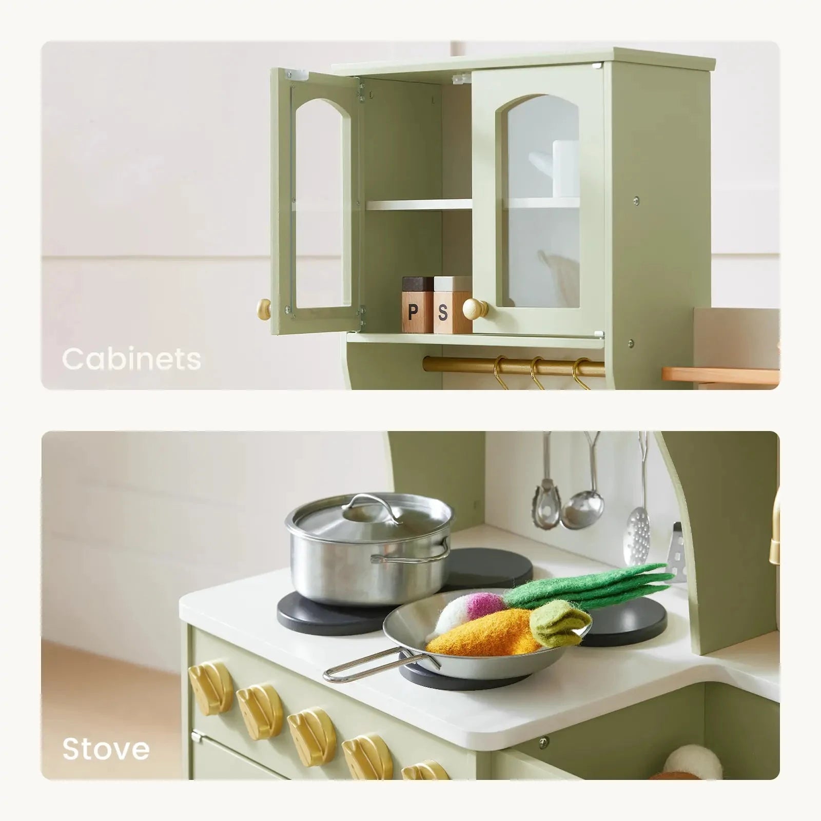 Tiny Land® Pretend Play Kitchen for Toddlers - Serenity Wooden Kitchen – Green Tiny Land INC