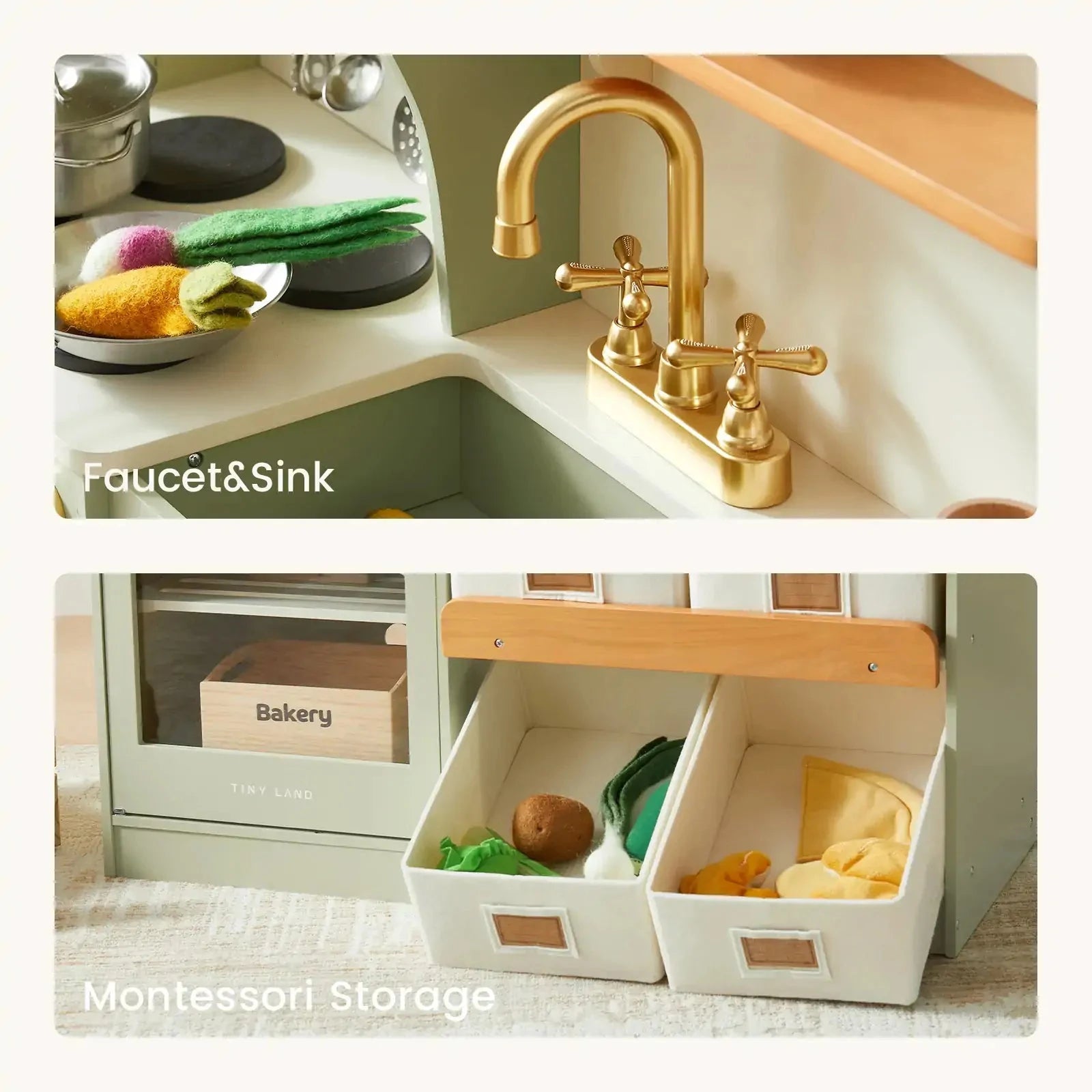 Tiny Land® Pretend Play Kitchen for Toddlers - Serenity Wooden Kitchen – Green Tiny Land INC