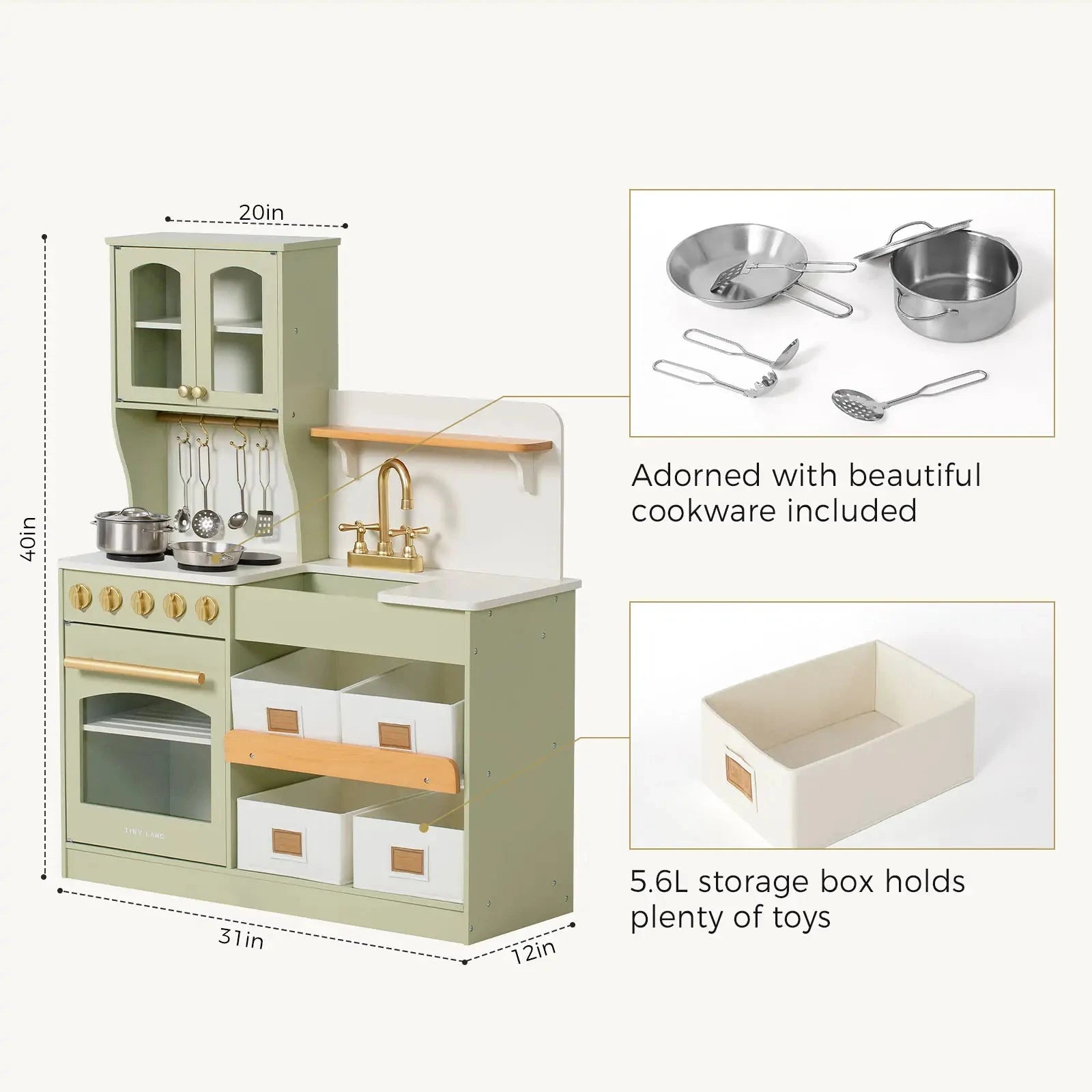 Tiny Land® Pretend Play Kitchen for Toddlers - Serenity Wooden Kitchen – Green Tiny Land INC