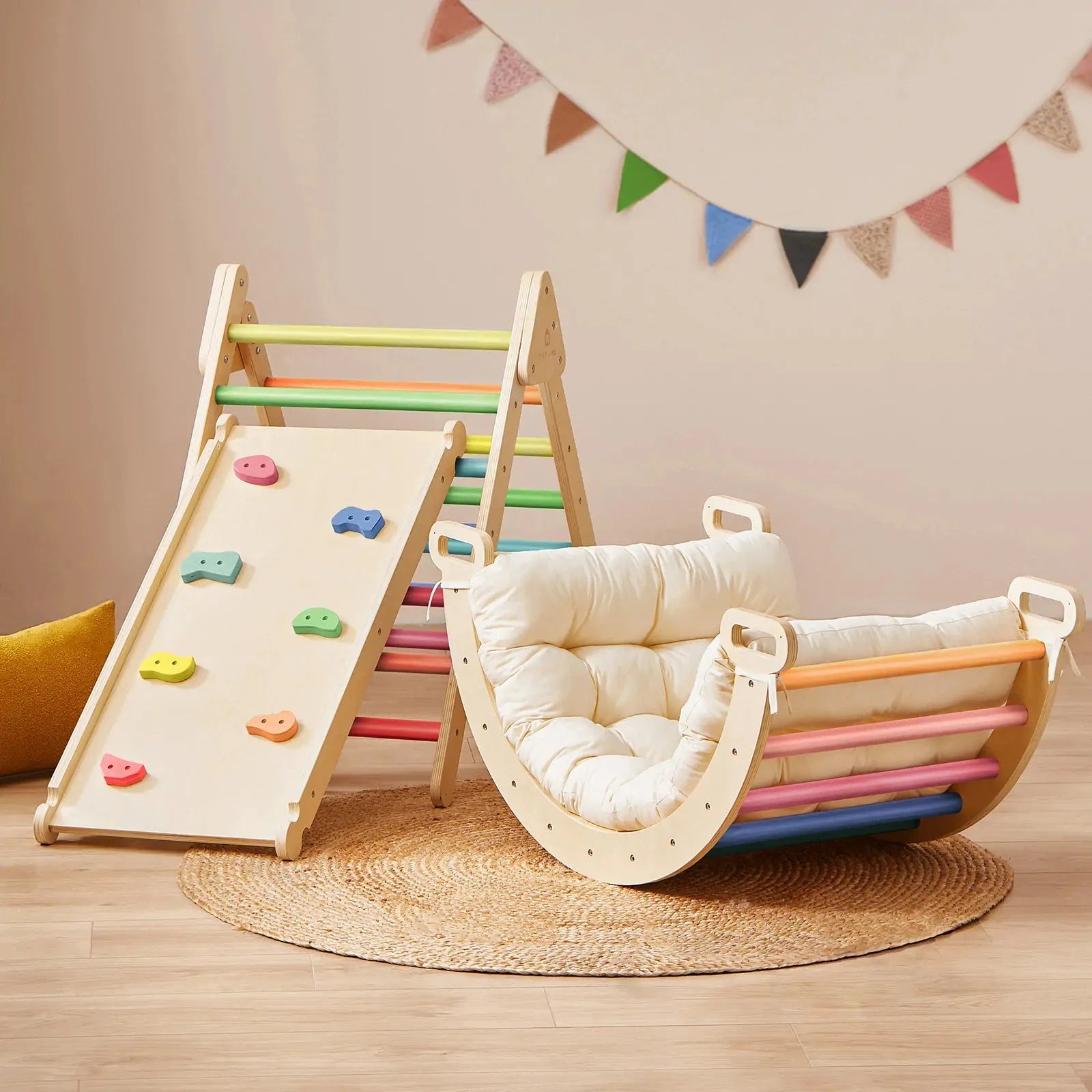7-in-1 Rainbow Climbing Set with Play Pad Tiny Land