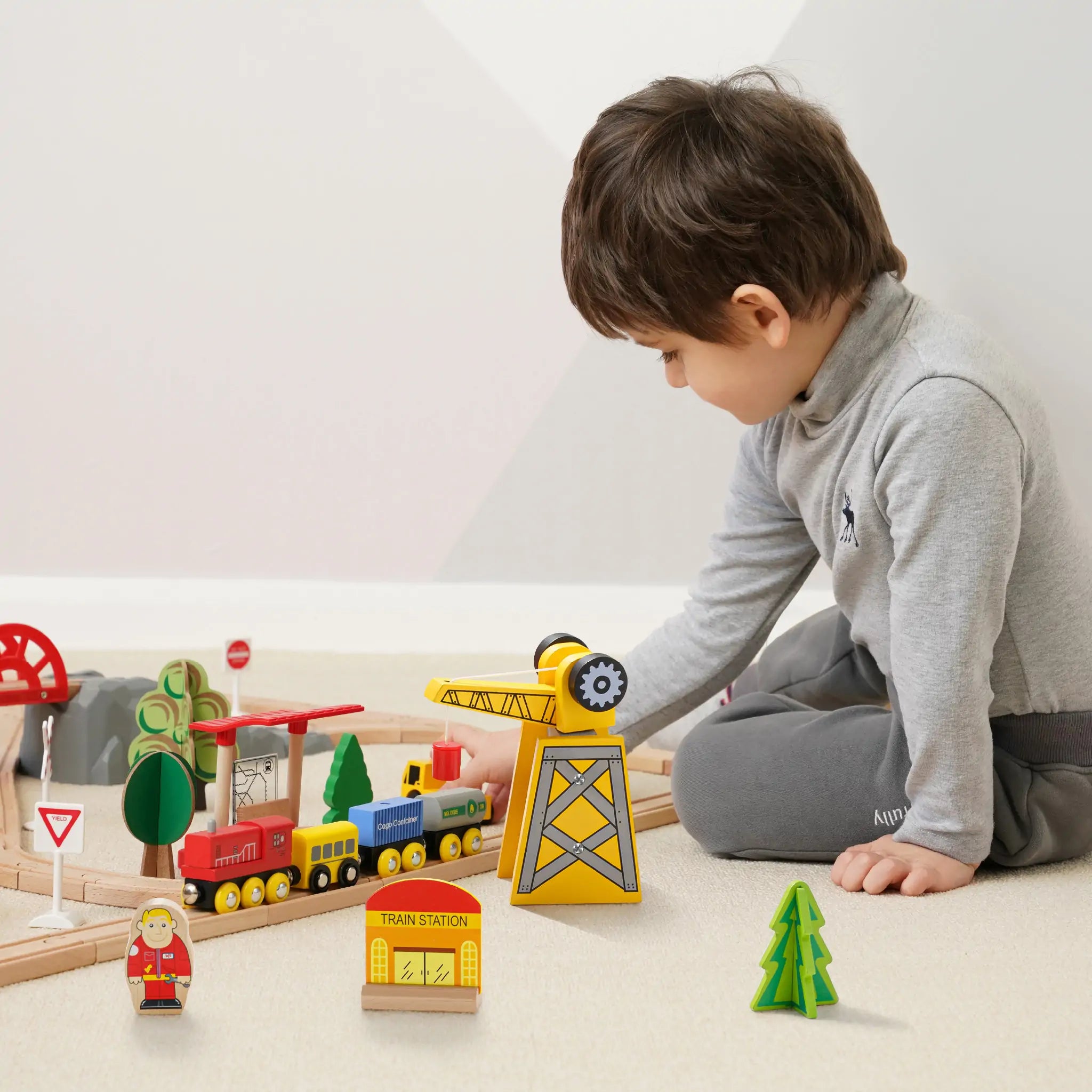 Tiny Land® Wooden Train Set for Children 