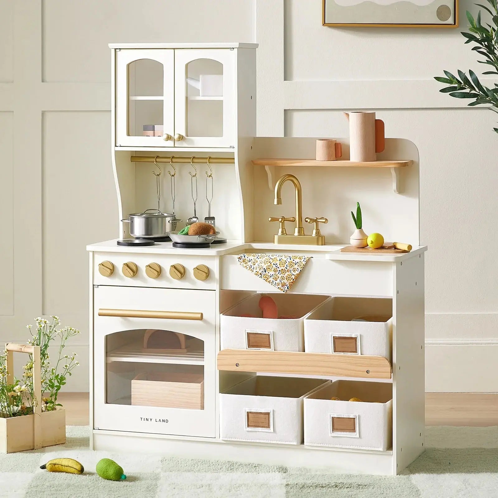 Tiny Land® Wooden Play Kitchen with Storage for Creative Toddlers Tiny Land INC