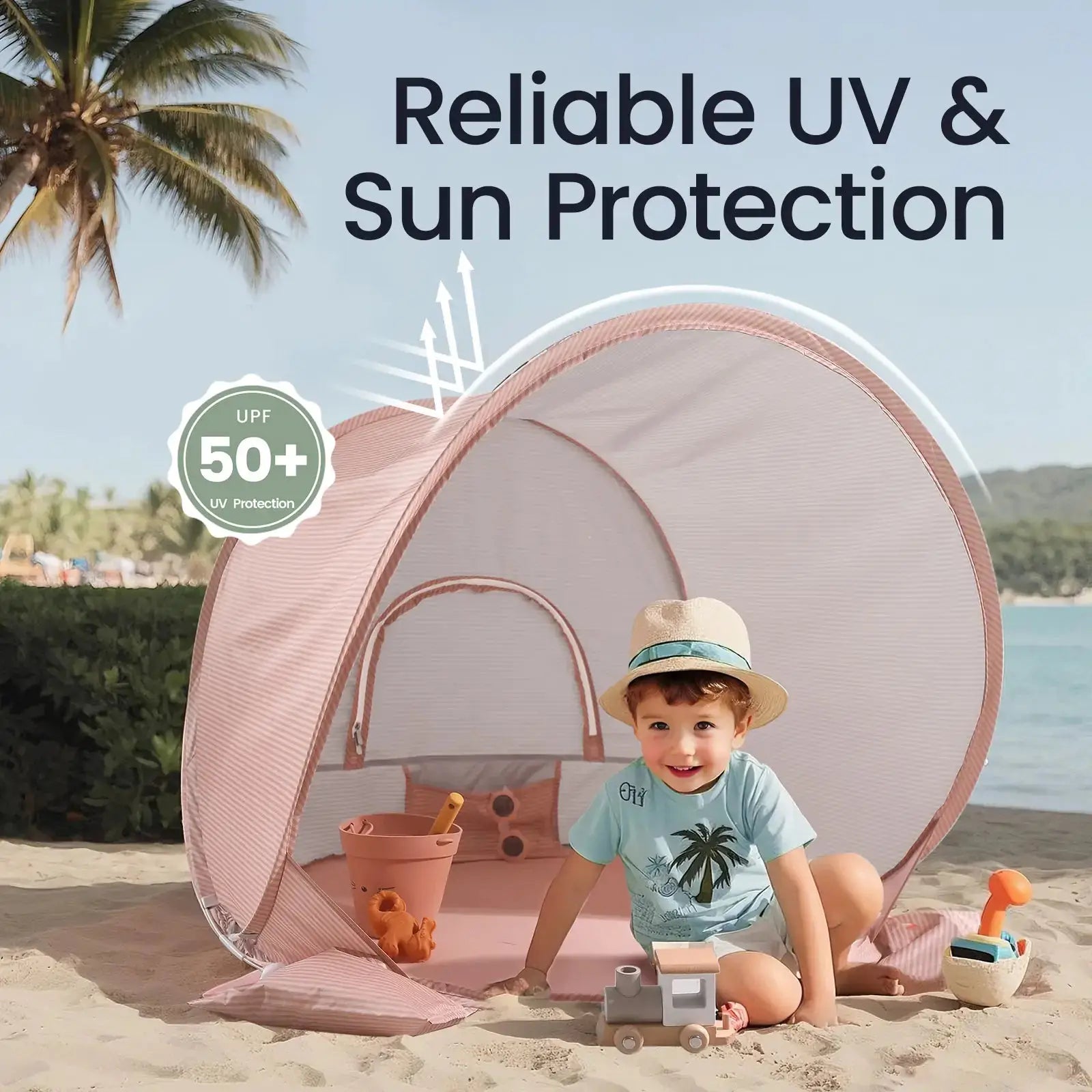 Beach Tent for Kids with Sand Toys – Blush Pink - Seaside-Montessori