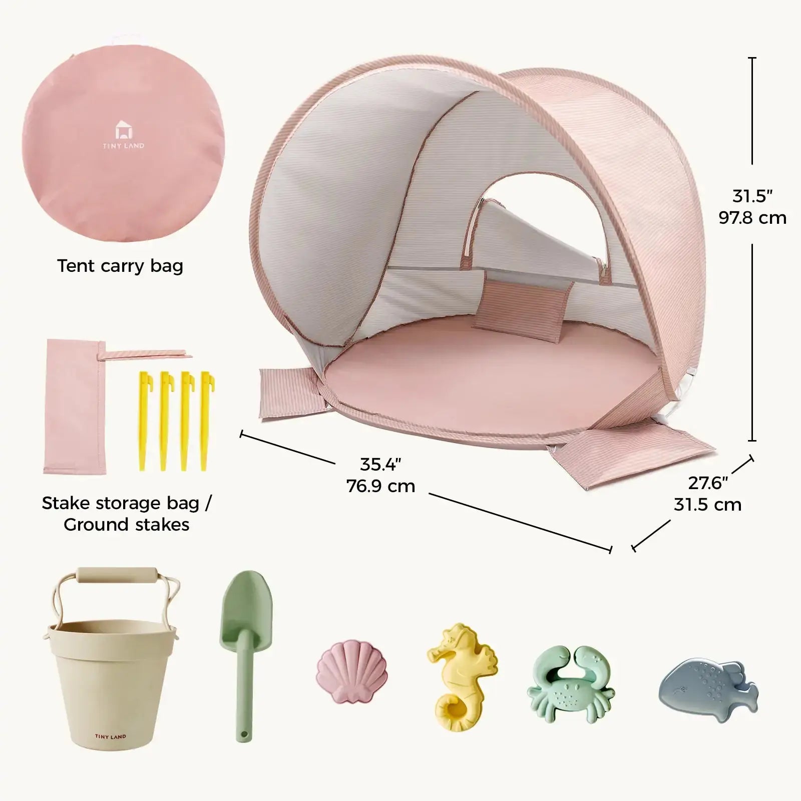 Beach Tent for Kids with Sand Toys – Blush Pink - Seaside-Montessori