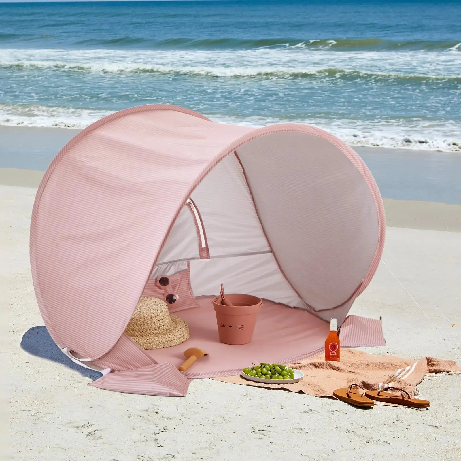 Beach Tent for Kids with Sand Toys – Blush Pink - Seaside-Montessori
