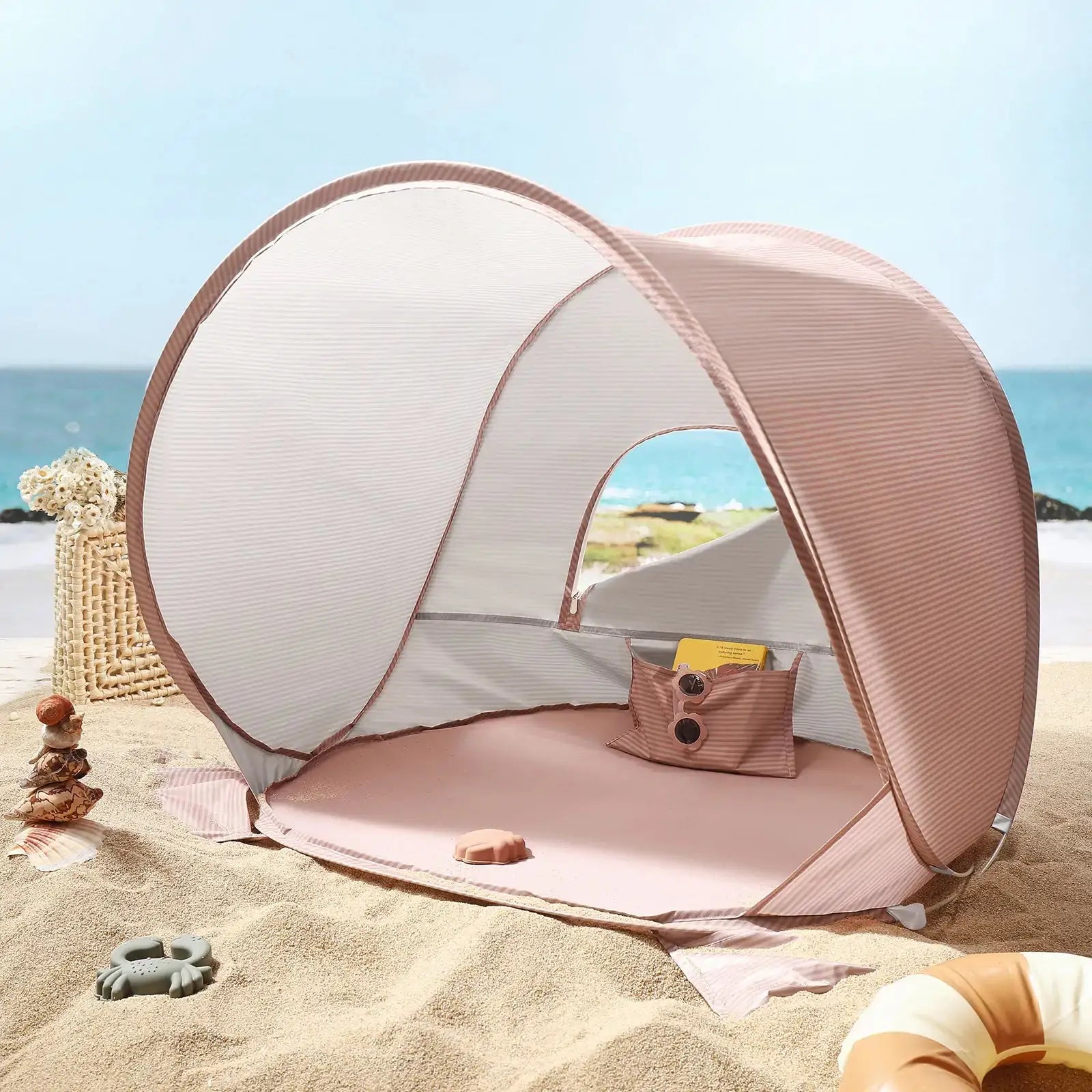 Beach Tent for Kids with Sand Toys – Blush Pink - Seaside-Montessori