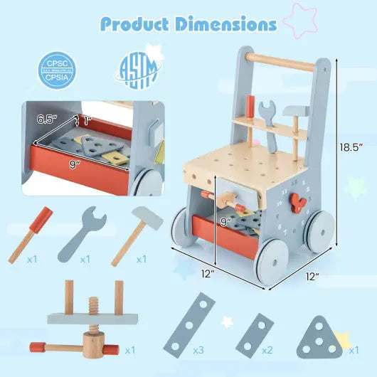 2-in-1 Montessori Wooden Baby Walker Seaside-Montessori