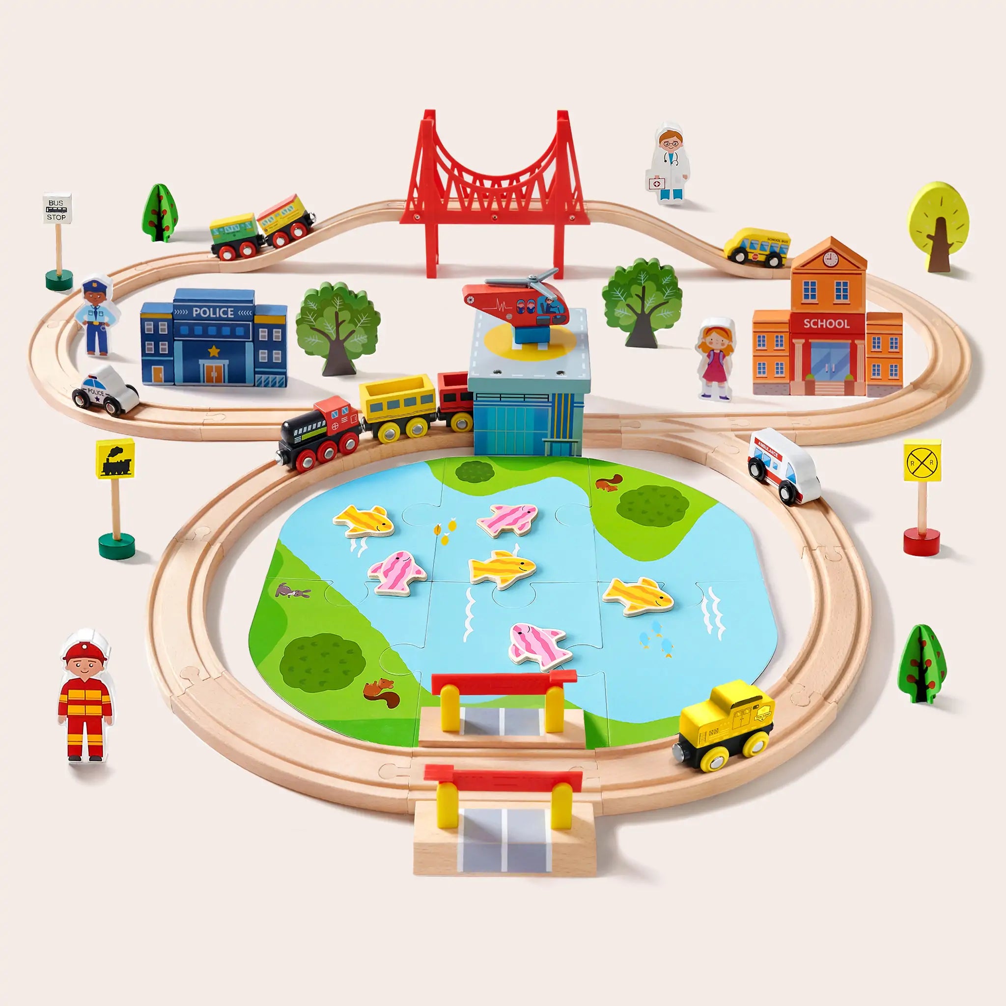 Tiny Land® Wooden Train Set for Children 