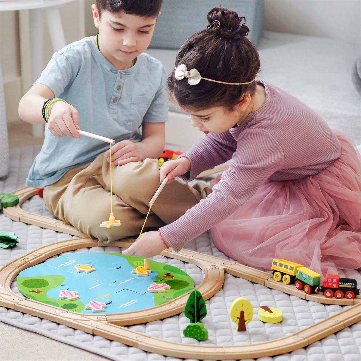 Tiny Land® Wooden Train Set for Children 