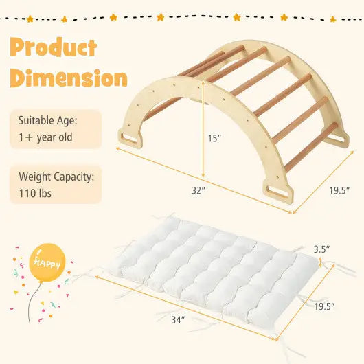 2-in-1 Wooden Climbing Arch and Rocker with Soft Cushion Seaside-Montessori