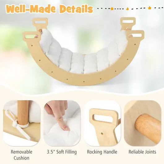 2-in-1 Wooden Climbing Arch and Rocker with Soft Cushion Seaside-Montessori