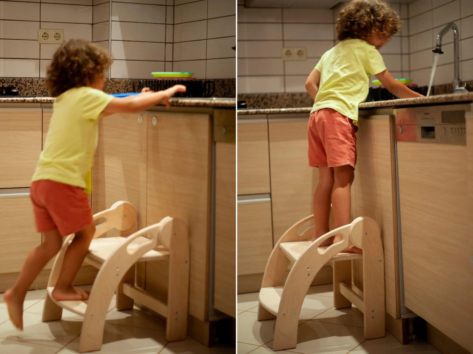 Foldable Montessori Kitchen Step Stool Red Oceanus