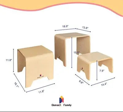 Damoch Stackable Wooden Kids Stool 3 Pieces Set Seaside-Montessori